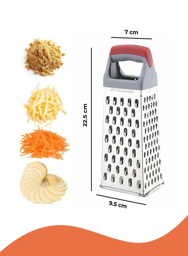 Brunchy Stainless Steel Grater & Slicer for Kitchen, Multi-Purpose Steel Kitchen Items, Professional Cheese Grater, Stainless Steel Chopper, Vegetable & Ginger Crusher Tool (1, Red) - Image 2